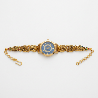 92.5 Silver Gold Plated Nakshi Peacock Watch for Women