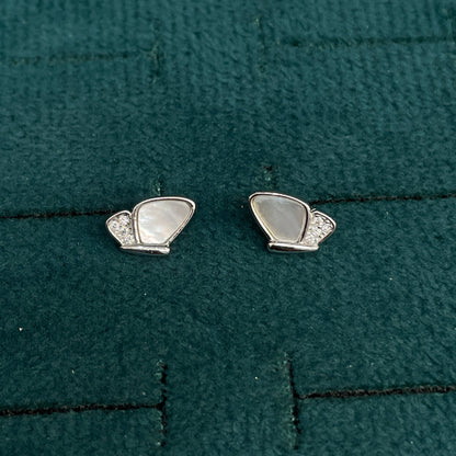 92.5 Silver White Mother-of-Pearl Butterfly Stud Earrings Pair