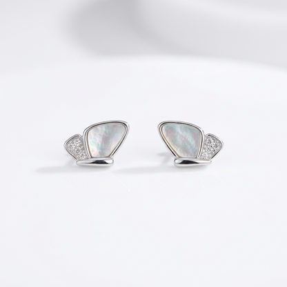 92.5 Silver White Mother-of-Pearl Butterfly Stud Earrings Pair