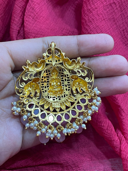 92.5 Silver Gold Plated Lakshmi Devi Pendant for Women | Traditional Spiritual Design | Temple Jewellery