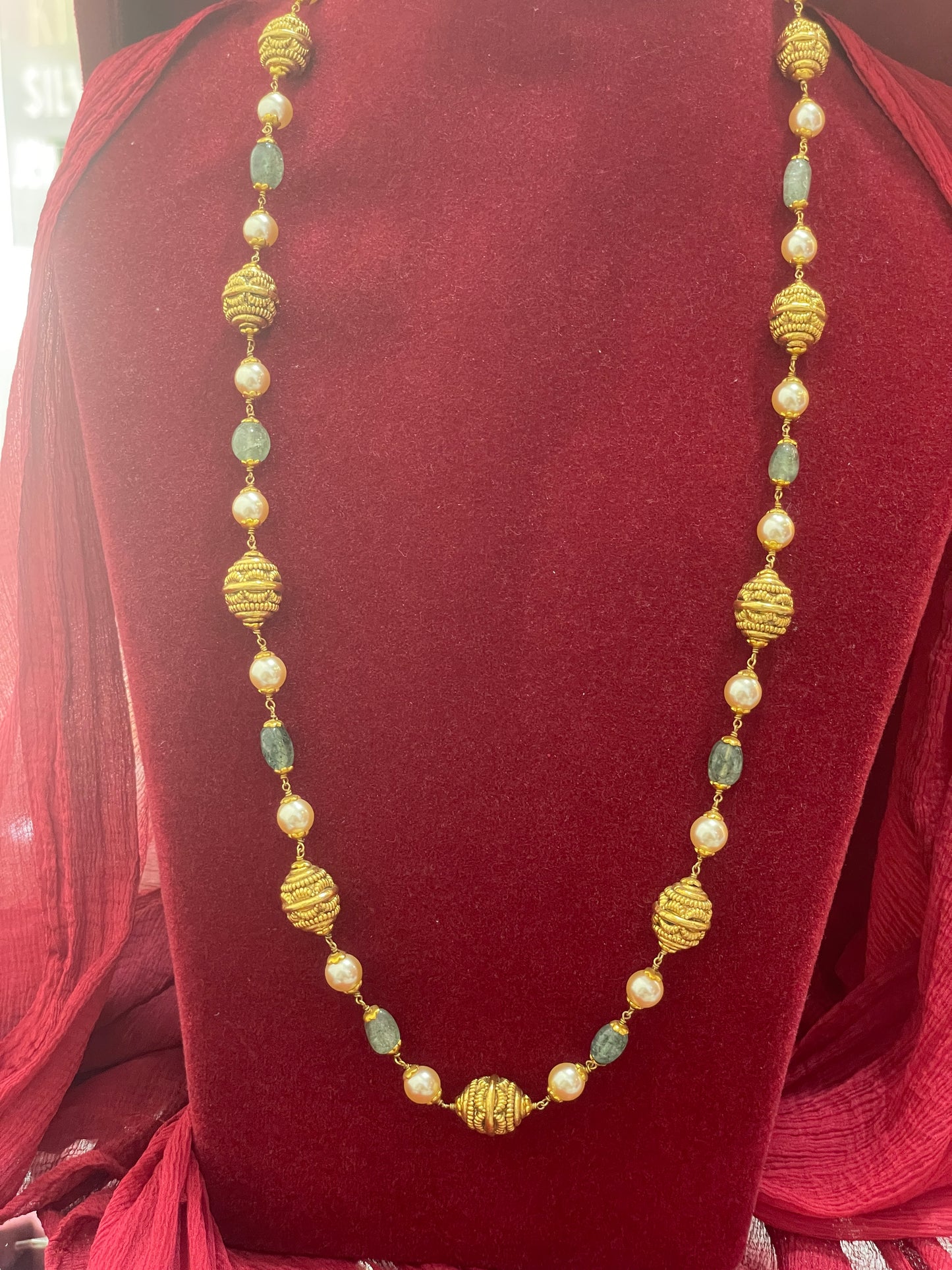 Silver gold plated nakshi mala 22 inches