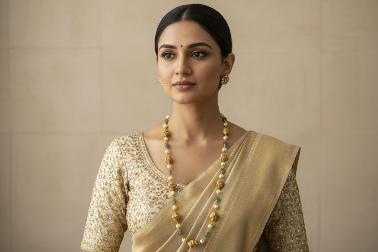 Silver gold plated nakshi mala 22 inches