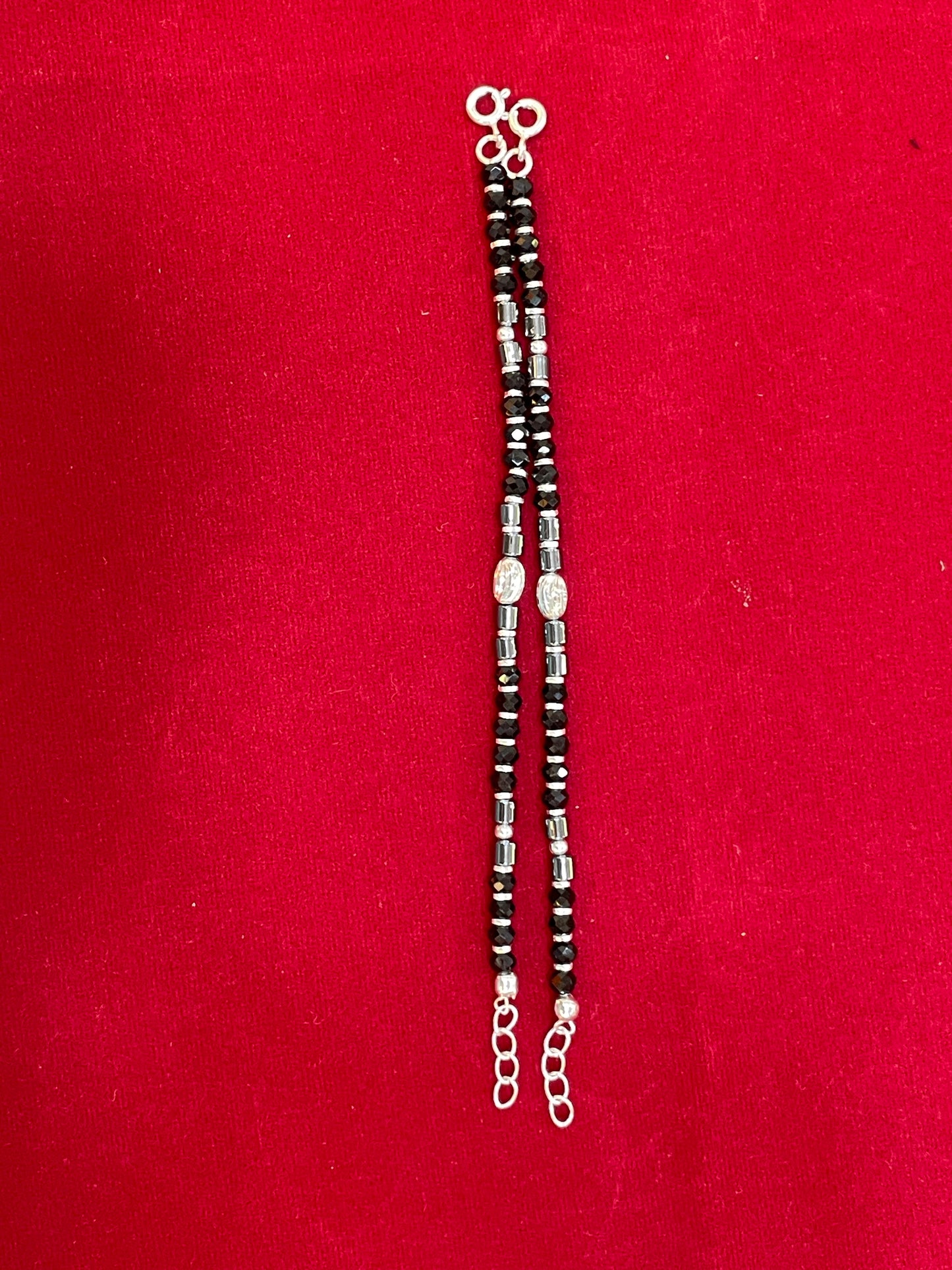 Silver Nazariya Black Bead Anklet for Kids | Set of 2 with Om Charm