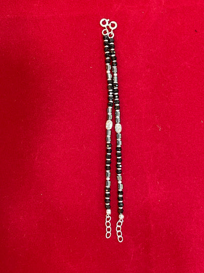 Silver Nazariya Black Bead Anklet for Kids | Set of 2 with Om Charm
