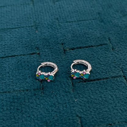 92.5 Silver Enamel Paw Print Huggie Hoop Earrings for Girls