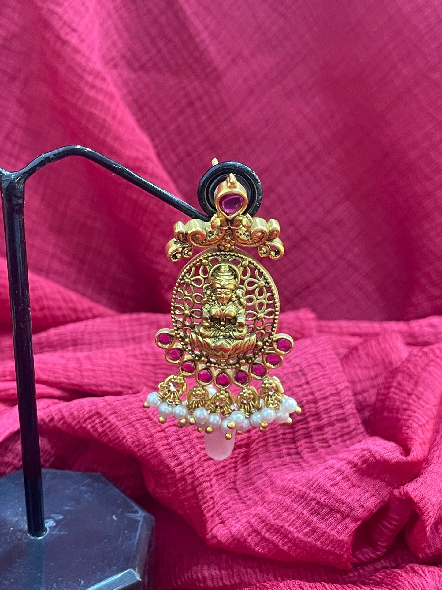 92.5 Silver Gold Plated Lakshmi Devi Earrings for Women | Stylish Temple Design | Traditional Jewellery