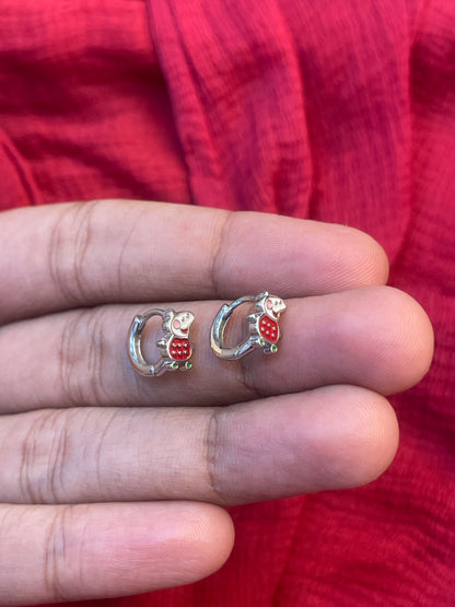 92.5 Silver Peppa Pig Kids Earrings | Cute Cartoon Design | Baby Jewellery