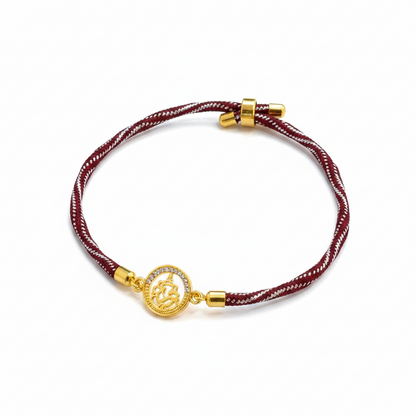 925 Silver Ganesha Rakhi for Brother | Gold Plated CZ Halo Circular Charm on Maroon Thread