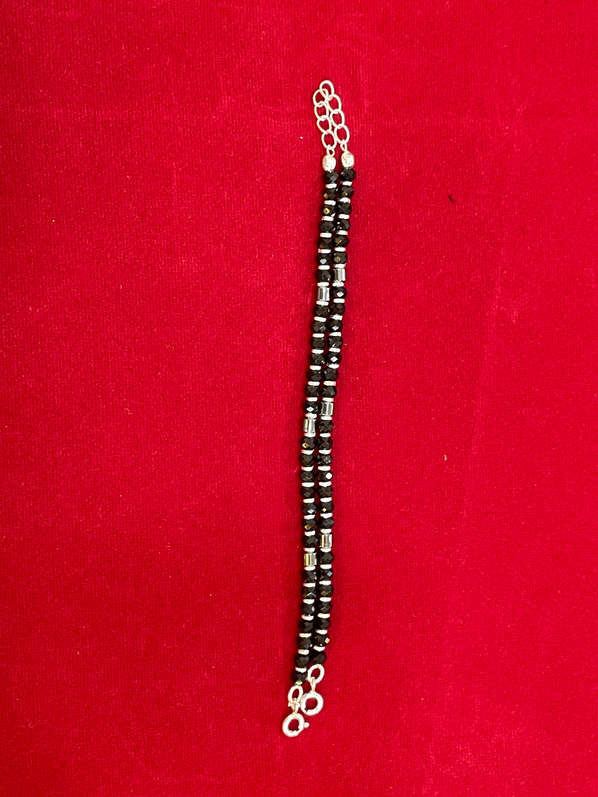 Silver Nazariya Black Bead Anklet for Kids | Set of 2 | Plain Design