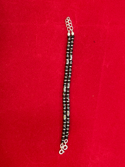 Silver Nazariya Black Bead Anklet for Kids | Set of 2 | Plain Design
