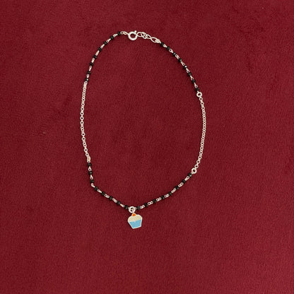 92.5 Silver Black Bead Cupcake Charm Anklet - Single Pc