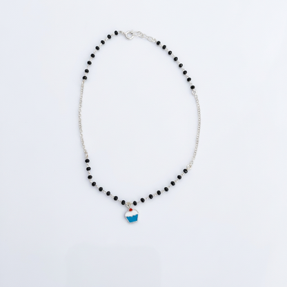 92.5 Silver Black Bead Cupcake Charm Anklet - Single Pc