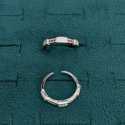 92.5 Silver Pink & White CZ Pave Block Toe Rings for Women