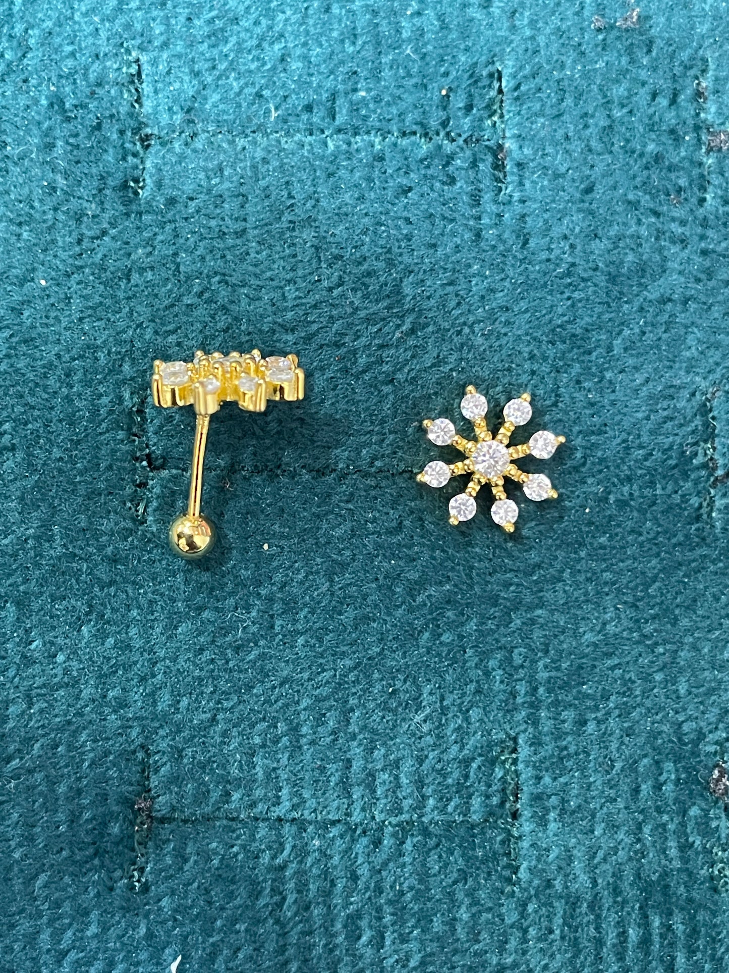 925 Silver Gold Starburst Stud Earrings | CZ Sparkle Earrings with Ball Screw Back