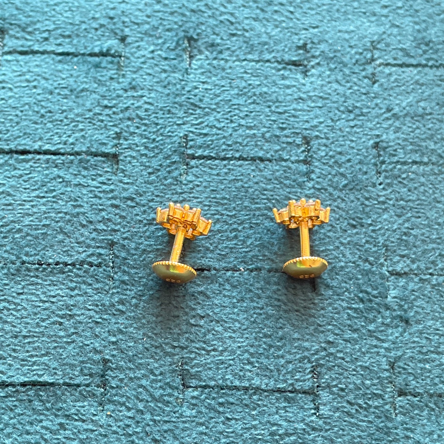 Sterling Silver Floral CZ Stud Earrings for Women | Gold-Tone Flower Design