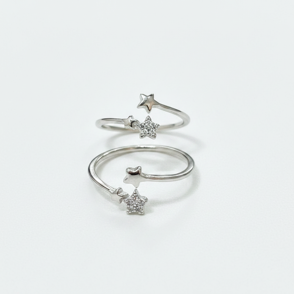 92.5 Sterling Silver Tristar Toe Rings for Women | Unique Triple Star Design