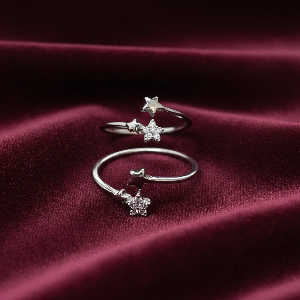92.5 Sterling Silver Tristar Toe Rings for Women | Unique Triple Star Design