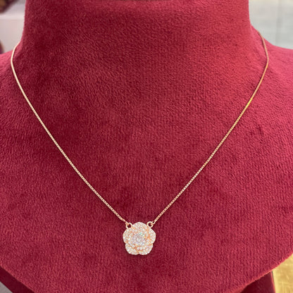 92.5 Silver Rose Gold Plated Pave CZ Rose Flower Pendant Necklace for Women