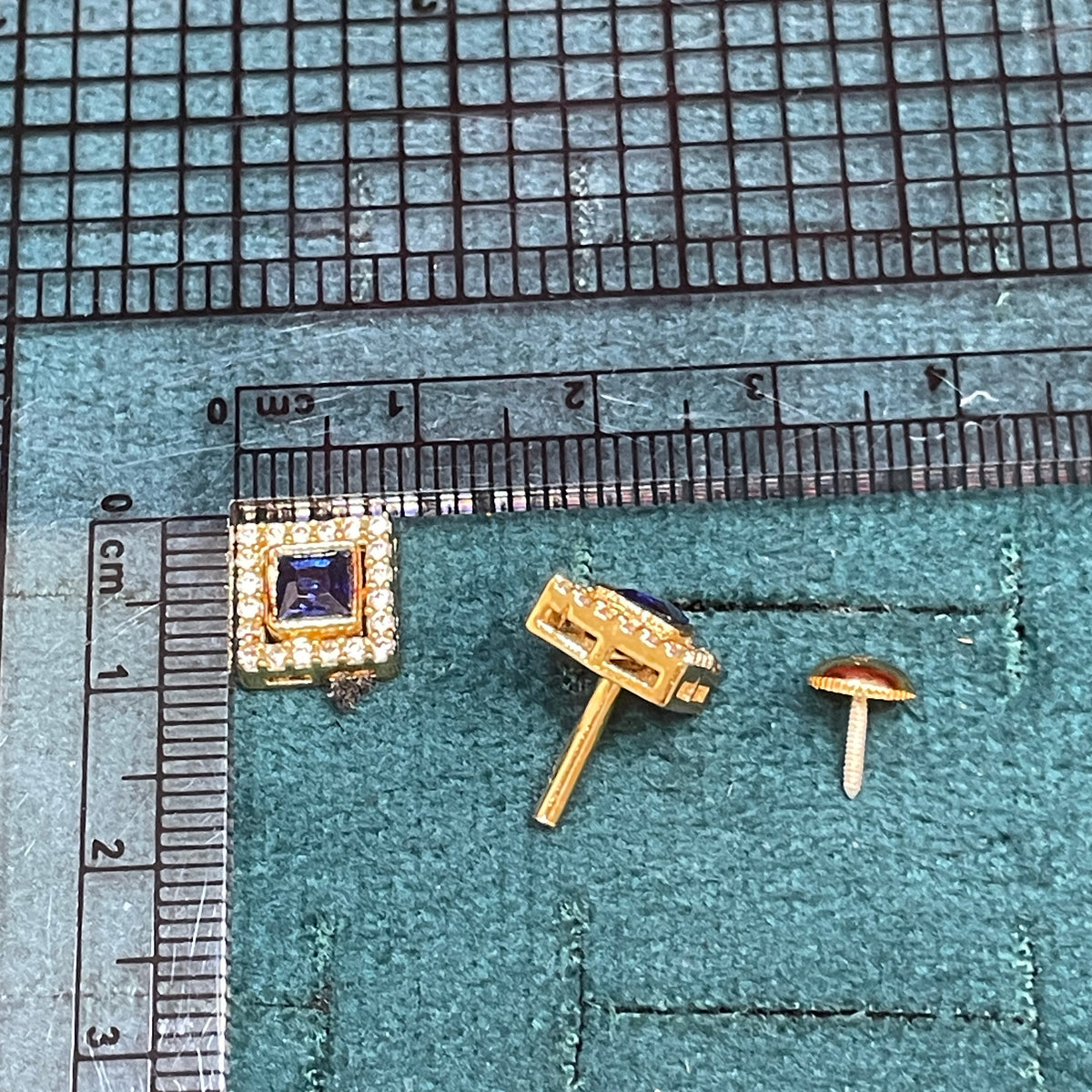92.5 Silver Gold Plated Earrings for Women | Classy Square Blue Stone Studs pair