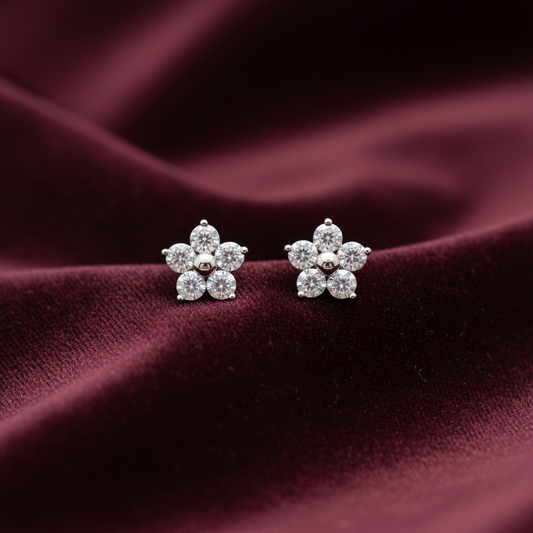 925 Silver 5 Petal Flower Studs - Ball back