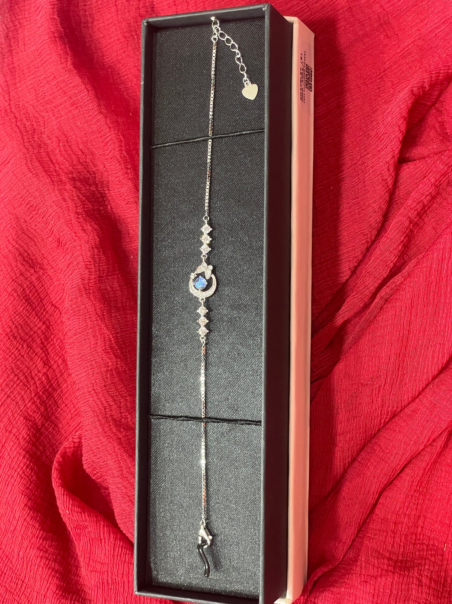 92.5 Silver Half Moon Star Bracelet 8 Inches | Premium Blue Stone Design | Jewellery
