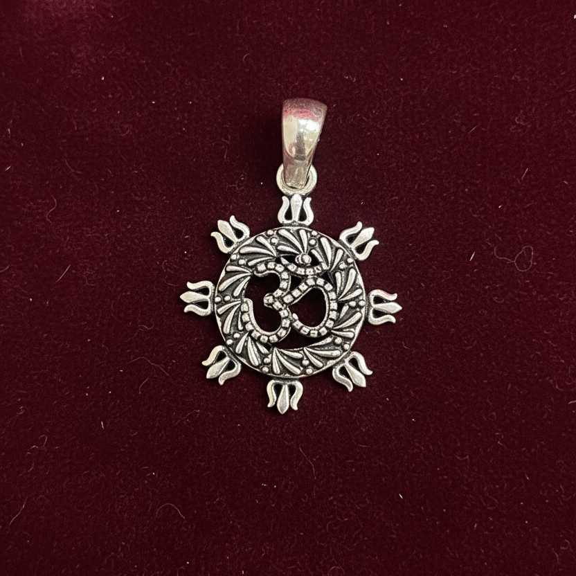 925 Silver Oxidised Om Trishul Pendant