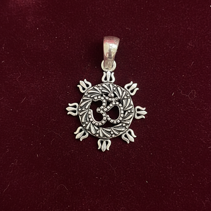 925 Silver Oxidised Om Trishul Pendant