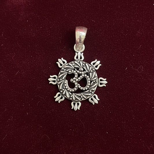 925 Silver Oxidised Om Trishul Pendant