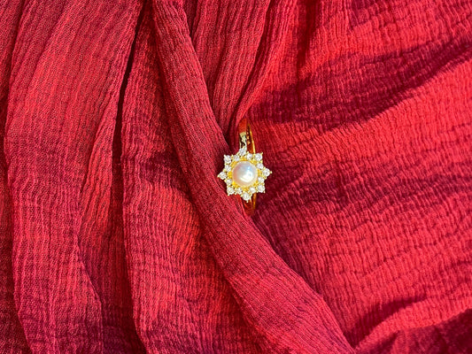 92.5 Silver Gold Plated Pearl Star Ring for Women | Elegant Minimal Jewellery