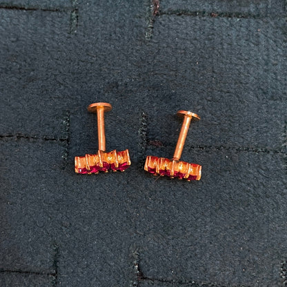 925 Sterling Silver Gold Plated Ruby 5 Leaf Stud Earrings for Women | Floral Design