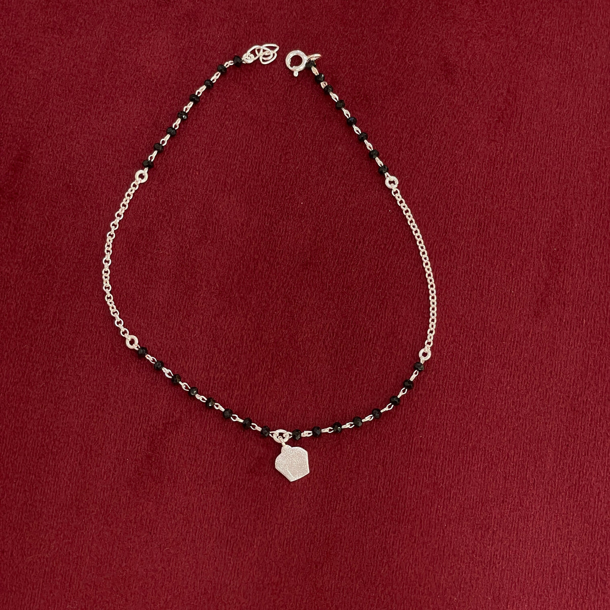 92.5 Silver Black Bead Cupcake Charm Anklet - Single Pc