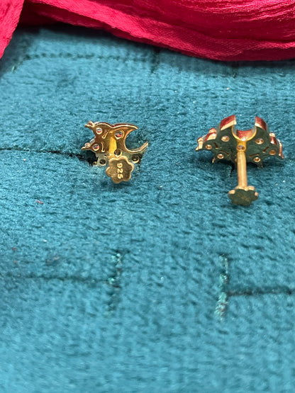 925 Silver Gold Plated Chandbali Studs