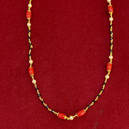 92.5 Silver Gold Plated Black Bead Coral Pearl Necklace for Women