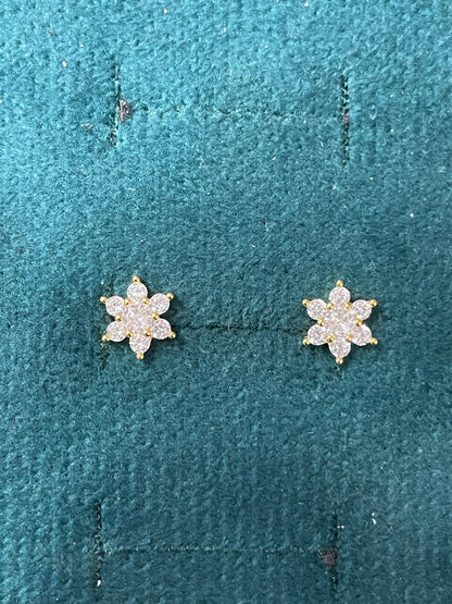 925 Silver Gold Finish Floral Cluster Stud Earrings | CZ Earrings with Ball Screw Back