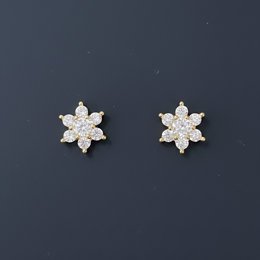 925 Silver Gold Finish Floral Cluster Stud Earrings | CZ Earrings with Ball Screw Back