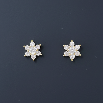 925 Silver Gold Finish Floral Cluster Stud Earrings | CZ Earrings with Ball Screw Back
