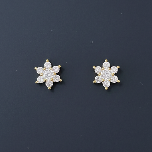 925 Silver Gold Finish Floral Cluster Stud Earrings | CZ Earrings with Ball Screw Back