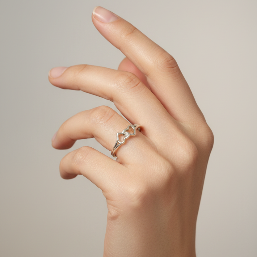 92.5 silver double heart classy ring size 14