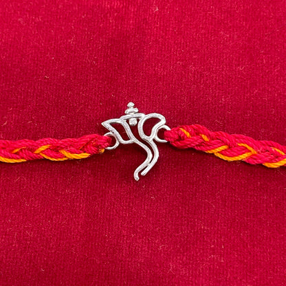 925 Sterling Silver Ganesha Face Rakhi | Red & Yellow Thread Rakhi for Raksha Bandhan