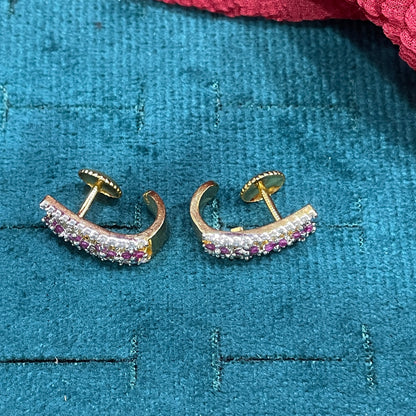 92.5 Silver Gold Plated Ruby Pink CZ & White CZ Floral J Studs