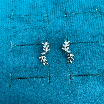 92.5 Sterling Silver Olive Branch Stud Earrings for Women pair