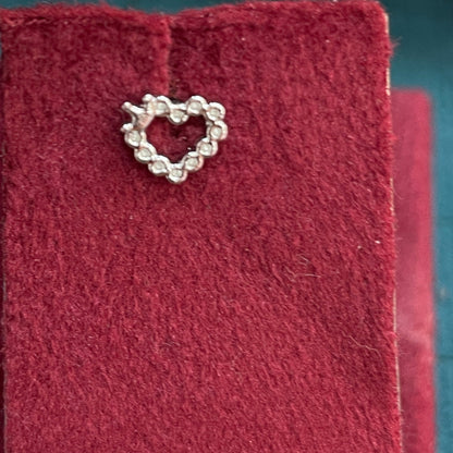 92.5 Sterling Silver Open Heart Outline Bezel Texture Stud Earrings for Women