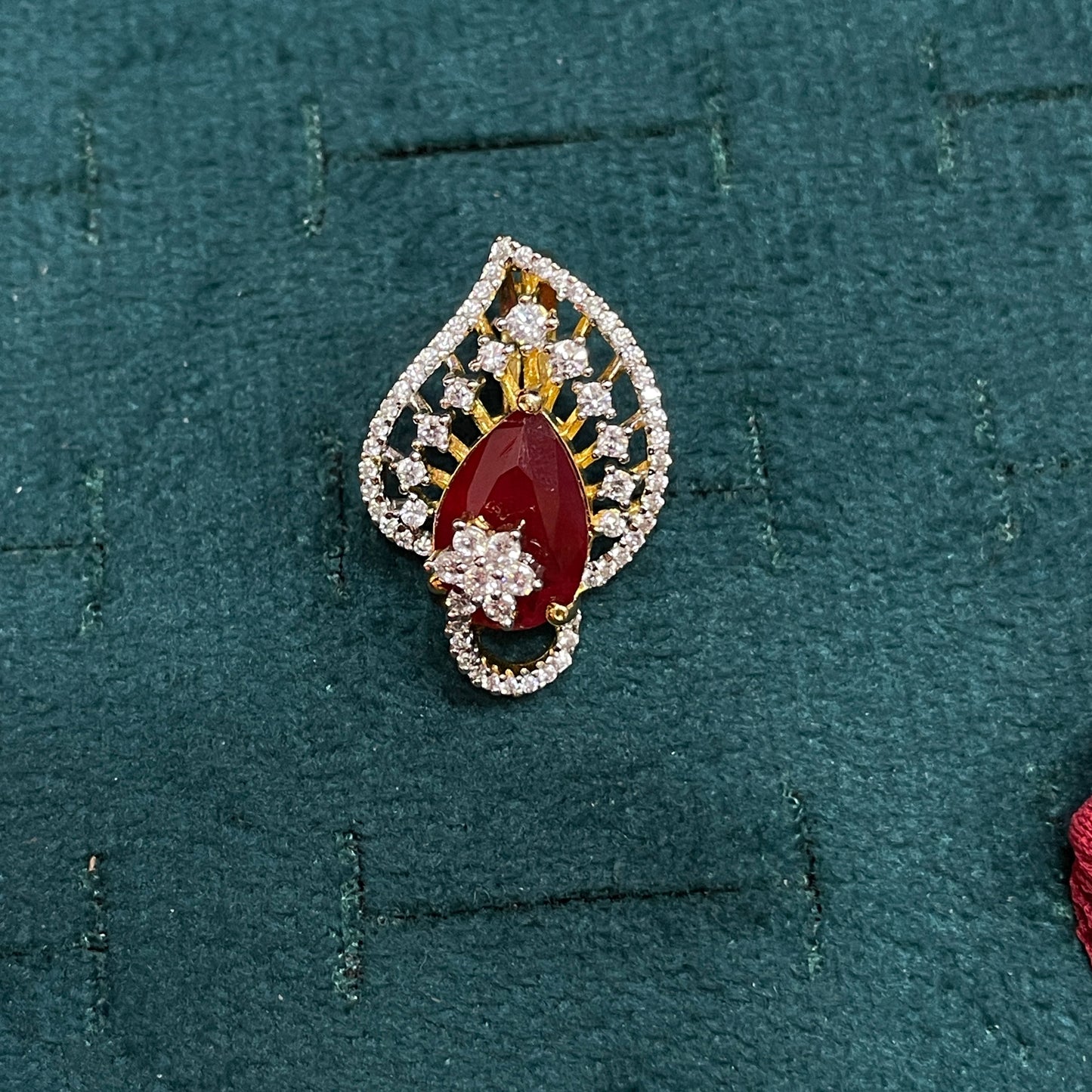 92.5 Silver Gold-Plated Elegant Ruby Pendant & Earring Set
