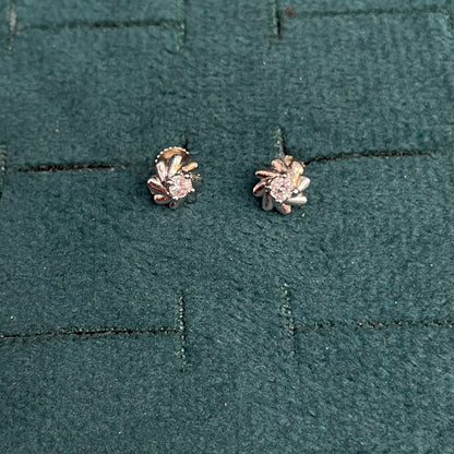 92.5 Sterling Silver Solitaire CZ Sunflower Prong Stud Earrings for Women pair