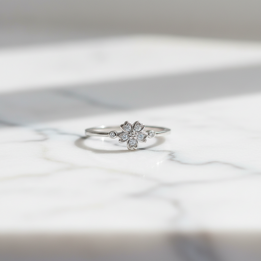 92.5 Sterling Silver Five-Petal Flower Finger Ring for Women