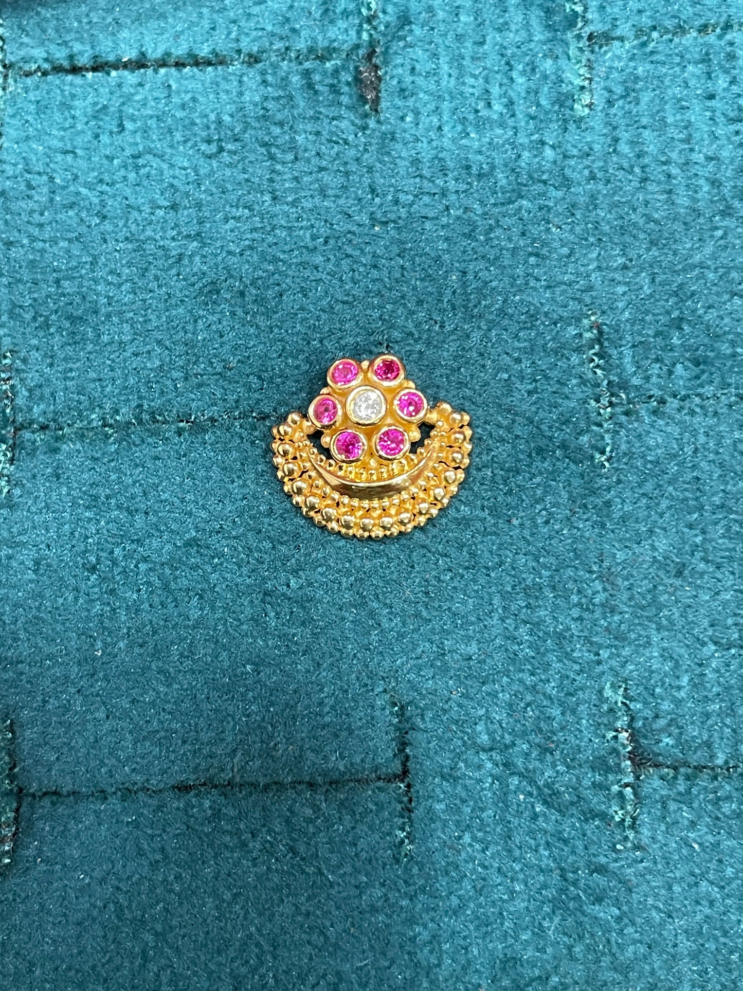 925 Silver Gold Plated Ruby Flower Temple Nosepin