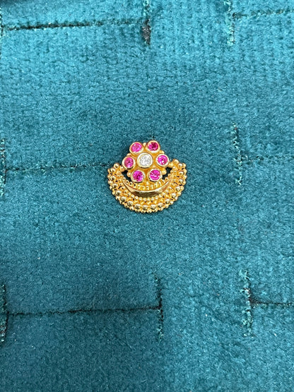 925 Silver Gold Plated Ruby Flower Temple Nosepin