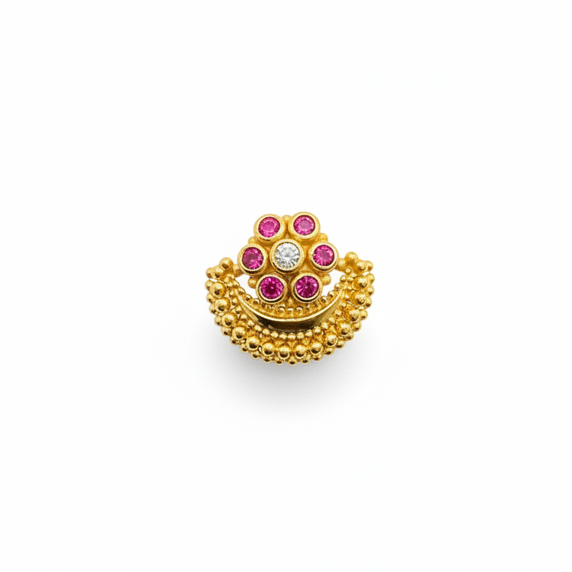 925 Silver Gold Plated Ruby Flower Temple Nosepin