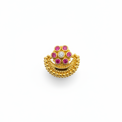 925 Silver Gold Plated Ruby Flower Temple Nosepin