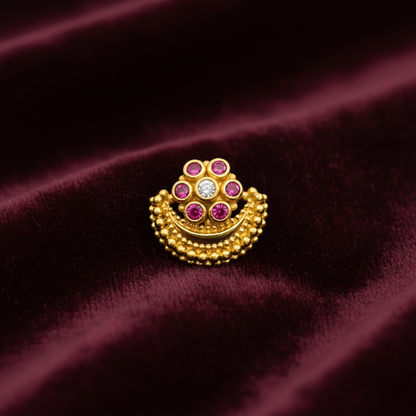 925 Silver Gold Plated Ruby Flower Temple Nosepin